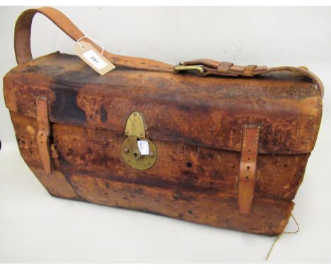 Late 19th / early 20th Century leather picnic set, with some original contents, include plated boxes, cutlery, plates, glass 