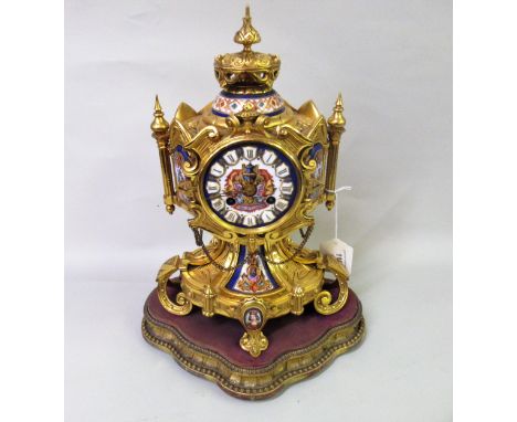 19th Century French ormolu porcelain mounted mantel clock having matching dial with Roman numerals and two train movement str