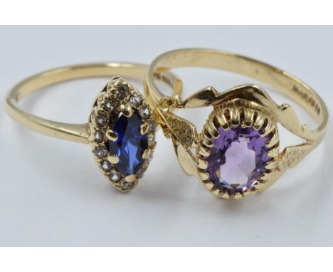 9ct Yellow gold ring set amethyst together with a 9ct paste set marquise ring, 4.2g 