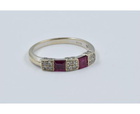 18ct White gold ring set with rubies and diamonds, size 'N', 3.2g 