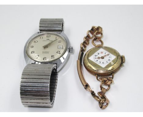 Jaquet-Droz automatic wristwatch (winds, runs and sets), together with a ladies gold plated wristwatch with square enamel dia