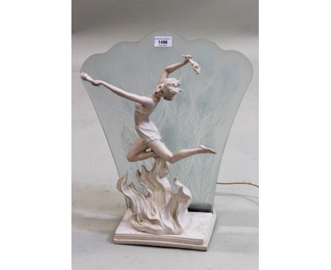 Late 20th Century composition Art Deco style lamp in the form of a dancing female 