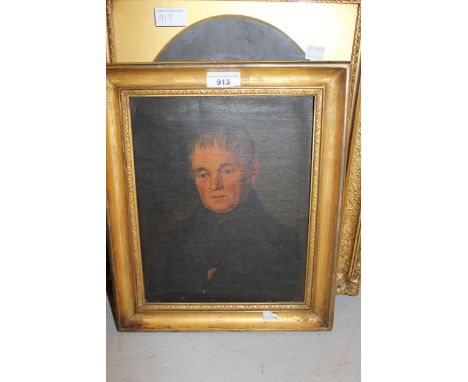 Small 19th Century oil on canvas, portrait of a gentleman, unsigned, 28cms x 23cms, together with another, oval mounted, both