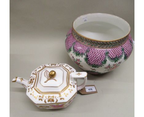 19th Century Spode Felspar porcelain teapot, with floral and gilt decoration, together with a floral decorated jardiniere wit