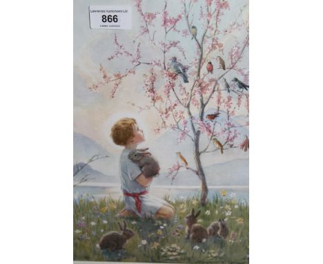Margaret W. Tarrant, group of three coloured prints of children in landscapes, gilt framed 