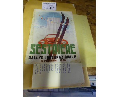 Motor Sport : Sestnere Rally International 19/02/1950 Iconic &amp; very rare programme for Turin - generally v good  - also i