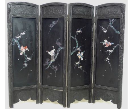 A mahogany sconce with a rectangular top, 31 by 18 by 33cm high, together with a three fold Japanese mother of pearl screen, 