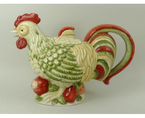 A Royal Doulton three piece tea set, in the Chanticlair pattern, in the form of cockerel, comprising tea pot, 22cm, lidded su