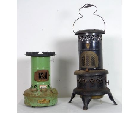 A vintage Valor 106-R portable paraffin stove, painted black, with carrying handle, 36 by 36 by 53cm high, together with a Va