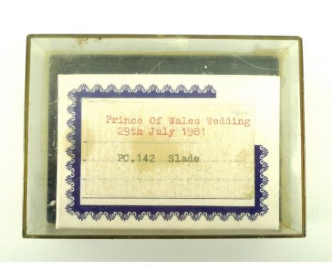 A piece of wedding cake from the Prince of Wales's wedding, 29th July 1981, given to P C Slade who was part of the Royal Prot