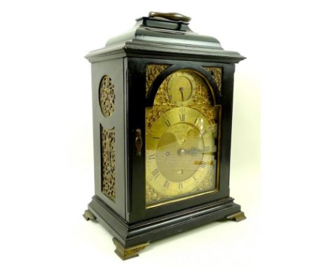 A George III ebonised bracket clock, by Robert Ward, Abchurch Lane, London, the domed 6 3/4 inch brass face with matte centre