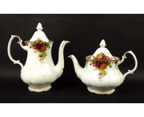 A Royal Albert part dinner and tea service, decorated in the Old Country Roses pattern, comprising teapot, coffee pot, milk j