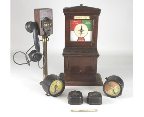A railway Down Line signal box train indicator, of unknown origin, mid to early 20th century, with single dial indicator 'Tra