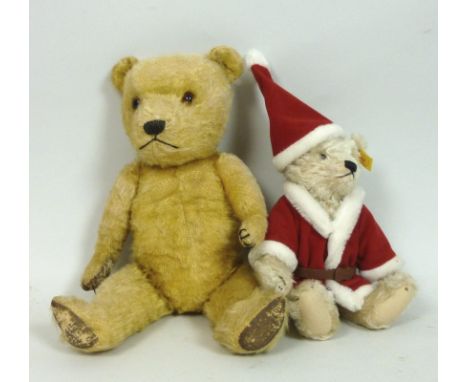 A Merrythought plush fur teddy bear, circa 1940 - 50's, with glass eyes, 40cm high, together with a Steiff modern bear in a S