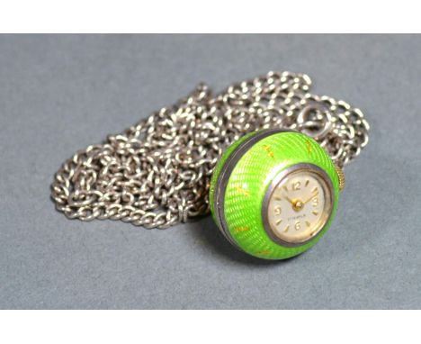 An Enamel Decorated Watch Pendant with silver linked chain 