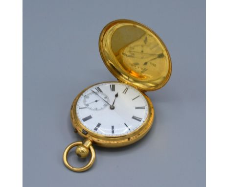 A 18ct Gold Full Hunter Pocket Watch by L Rombach, the enamel dial with roman numerals and subsidiary seconds dial, the case 