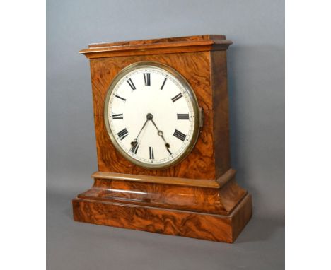 An Early 20th Century Burr Walnut Mantle Clock the dial with roman numerals and two train movement 39cm tall 
