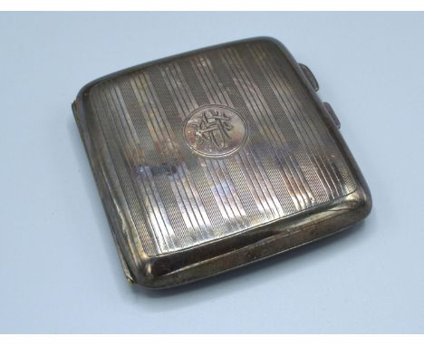 A Birmingham Silver Cigarette Case with engine turned decoration 