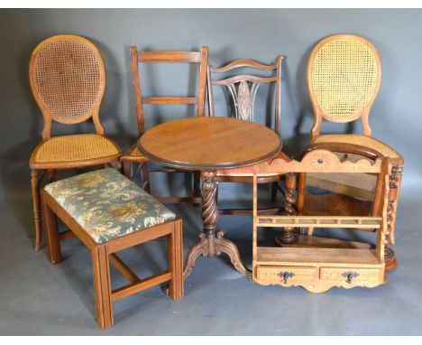 A Victorian Walnut Occasional Table together with four side chairs, a swing-framed toilet mirror, a wall bracket and a rectan