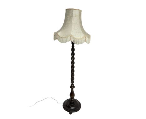 Mid-20th century oak barley twist standard lamp, with shadeDimensions: Height:&nbsp;171cm&nbsp;