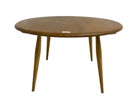 Lucian Ercolani for Ercol - Model 142 light elm coffee table, the circular top raised on turned supportsDimensions: Height:&n