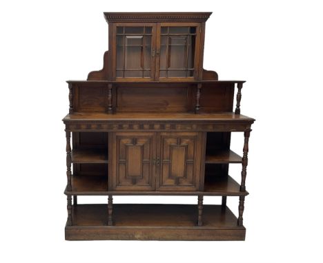 Collinson &amp; Lock London - late 19th century walnut side cabinet, central upper display cabinet enclosed by two astragal g