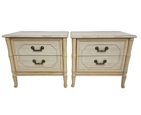 Pair of bamboo style two drawer bedside lamp chestsDimensions: Height: 57cm  Length/Width: 62cm  Depth/Diameter: 41cm