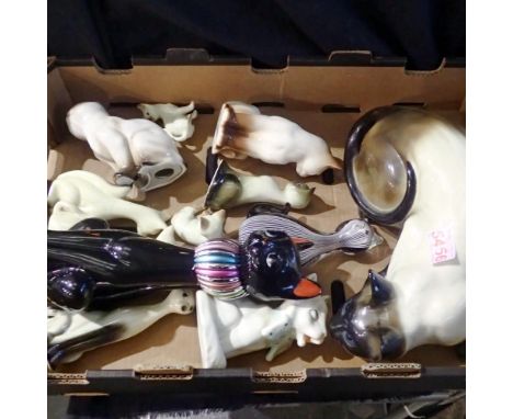 Eleven ceramic and glass cats. Not available for in-house P&amp;P 