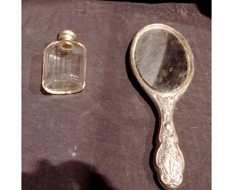 Hallmarked silver backed hand mirror and a silver topped jar. UK P&amp;P Group 2 (£20+VAT for the first lot and £4+VAT for su