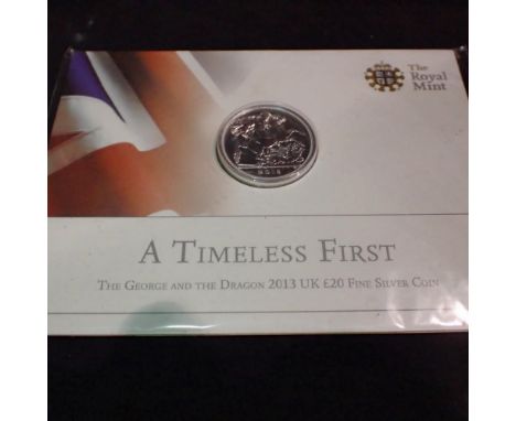 2013 silver bullion uncirculated twenty pound coin. UK P&amp;P Group 0 (£6+VAT for the first lot and £1+VAT for subsequent lo