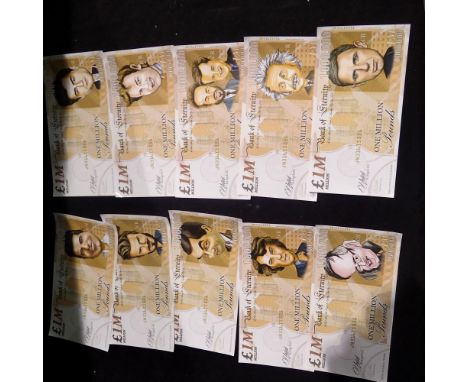 Collection of novelty one million pound celebrity bank notes. UK P&amp;P Group 0 (£6+VAT for the first lot and £1+VAT for sub