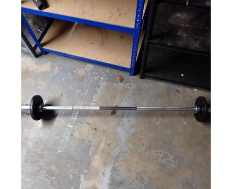 Two 25kg bench weights on standard bar. Not available for in-house P&amp;P 