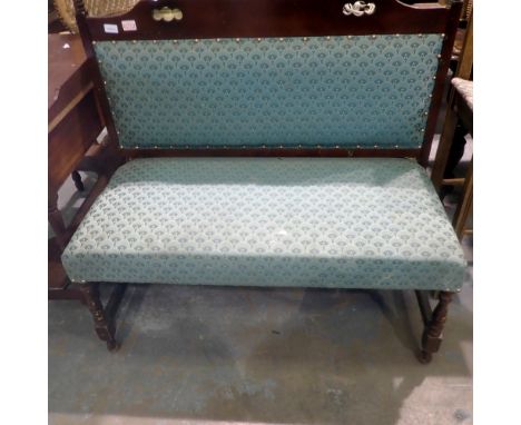 Mid century walnut upholstered hallway bench. Not available for in-house P&amp;P 