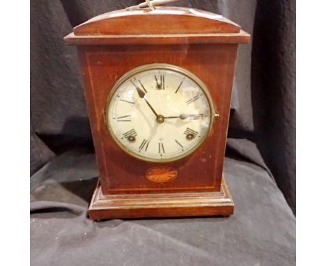 William L Gilbert mantle clock, key (damaged) and pendulum present. Not available for in-house P&amp;P