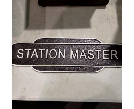 Cast iron station master plaque, L: 39 cm. UK P&amp;P Group 2 (£20+VAT for the first lot and £4+VAT for subsequent lots)