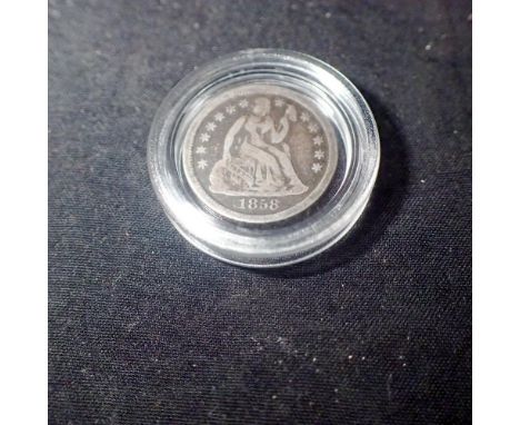 1858 silver American dime. UK P&amp;P Group 0 (£6+VAT for the first lot and £1+VAT for subsequent lots)&nbsp; 
