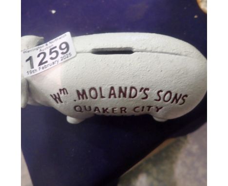 Cast iron Quaker city Hams moneybox: 19 cm. UK P&amp;P Group 1 (£16+VAT for the first lot and £2+VAT for subsequent lots) 
