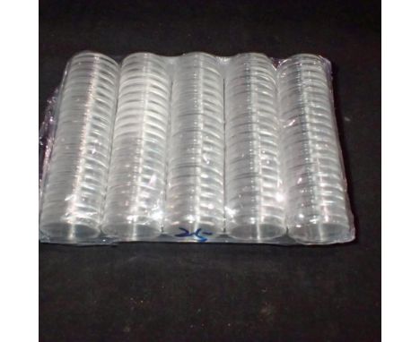 Factory sealed set of 100 coin capsules - sealed D;25mm. UK P&amp;P Group 1 (£16+VAT for the first lot and £2+VAT for subsequ