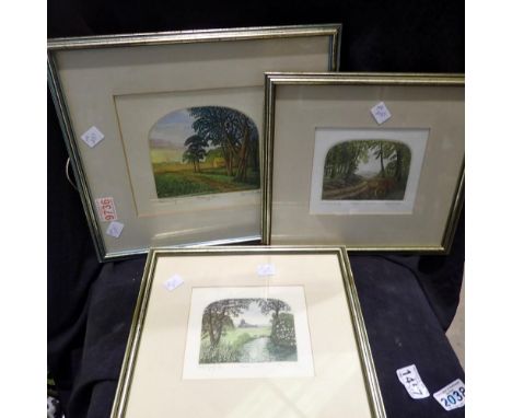 Stephan Whittle (1953-2000): artist proof etching, Rookery Farm, overall 37 x 32 cm, with two further artist proof etchings, 