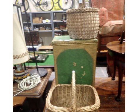 Lloyd Loom box and two wicker baskets. Not available for in-house P&amp;P 