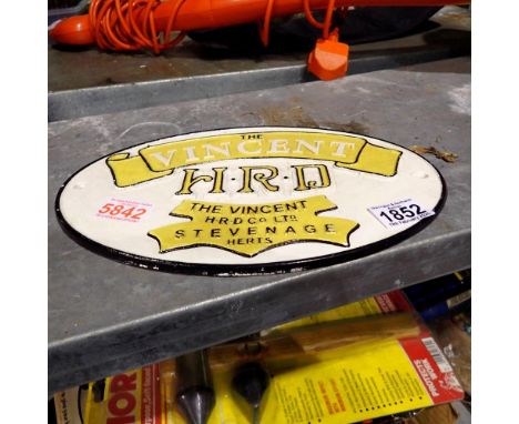 Cast iron Vincent motorcycle wall plaque, L: 30 cm. UK P&amp;P Group 2 (£20+VAT for the first lot and £4+VAT for subsequent l