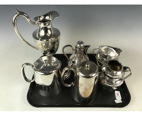 A quantity of electroplate including a water pitcher and fruit sets etc