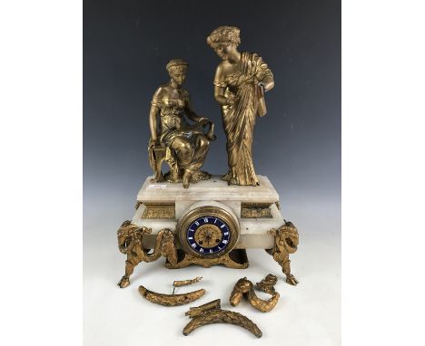 A late 19th Century French ormolu and marble figural mantel clock by Henry Marc of Paris (a/f)