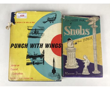 Two vintage Punch books including Punch with Wings, a Cartoon History of the RAF and The New Book of Snobs