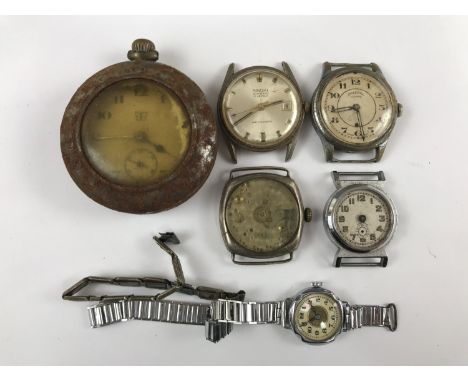 A number of vintage pocket and wrist watches together with an expanding wristlet-watch bracelet strap, the latter stamped sil