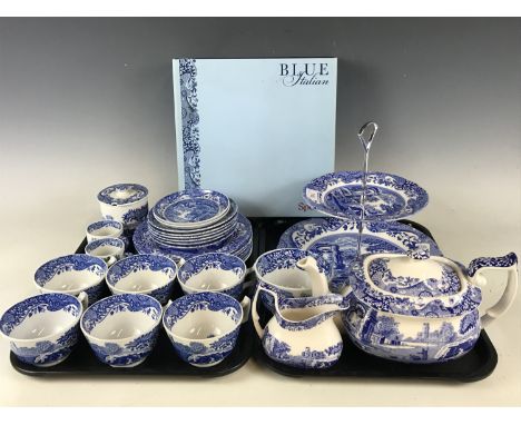 A Copeland Spode blue-and-white transfer printed Italian pattern porcelain tea service, of twenty-seven items, comprising tea