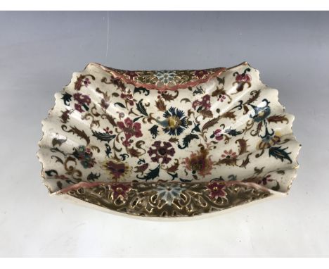 A Zsolnay pattern 1652 hand enamelled basket (a/f)