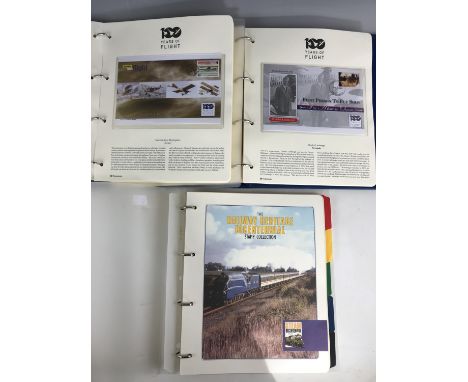 Three albums of stamp covers including 100 Years of Flight First Day cover collection and Railway Heritage Bi-Centennial coll