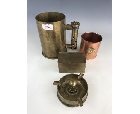 Four items of trench art including a tankard and a box etc