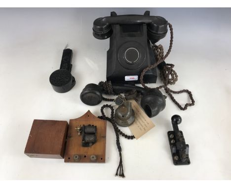 A Morse key, bell box and vintage telephone etc